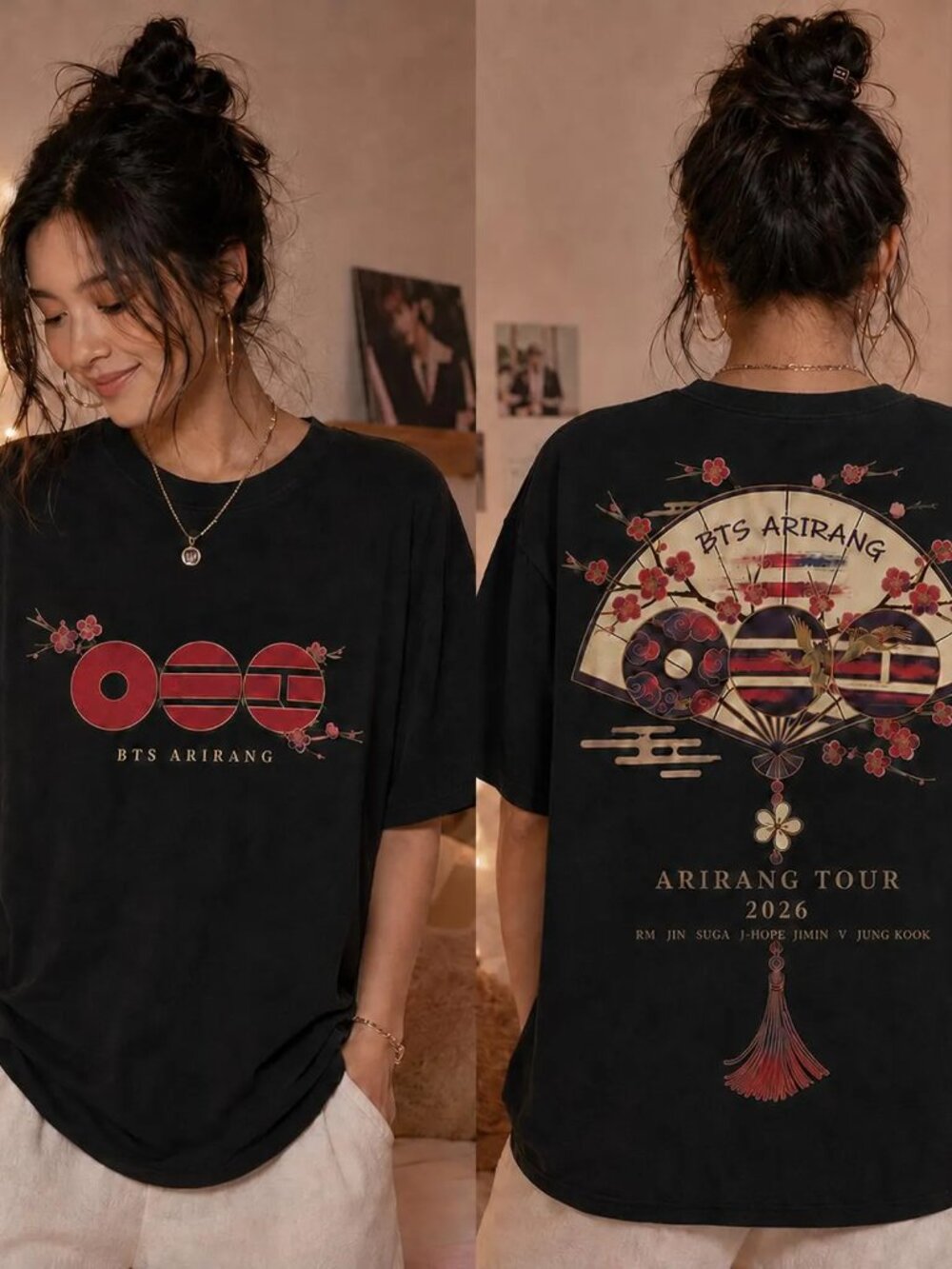 BTS Arirang Korean Folding Fan Shirt, Two Sided Cherry Blossom Tour 2026 Tee